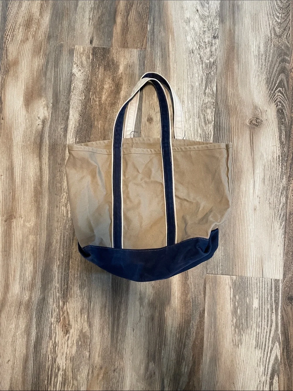 Vintage Medium Sized Canvas Tote Bag with Navy Trim